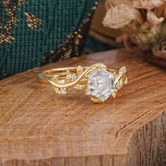 Luxury Nature-Inspired Hexagonal Moissanite Engagement Ring