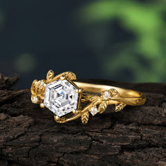 Luxury Nature-Inspired Hexagonal Moissanite Engagement Ring