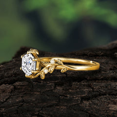 Luxury Nature-Inspired Hexagonal Moissanite Engagement Ring