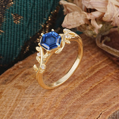 Luxury Nature-Inspired 6 Prong Hexagonal Sapphire Engagement Ring