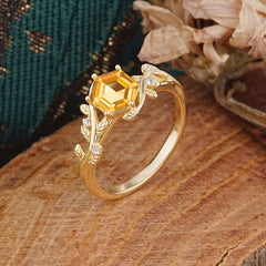 Luxury Nature-Inspired 6 Prong Hexagonal Citrine Engagement Ring