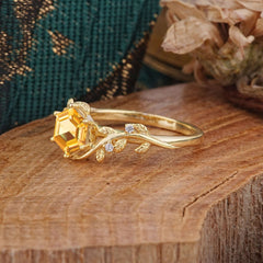 Luxury Nature-Inspired 6 Prong Hexagonal Citrine Engagement Ring