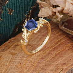 Luxury Nature-Inspired 6 Prong Hexagonal Tanzanite Engagement Ring