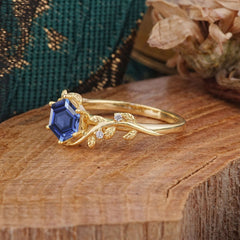 Luxury Nature-Inspired 6 Prong Hexagonal Tanzanite Engagement Ring