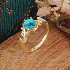 Luxury Nature-Inspired 6 Prong Hexagonal Turquoise Engagement Ring