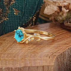 Luxury Nature-Inspired 6 Prong Hexagonal Turquoise Engagement Ring