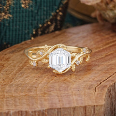 Luxury Nature-Inspired 6 Prong Hexagonal Lab Diamond Engagement Ring