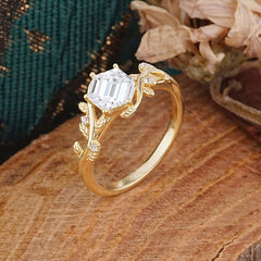 Luxury Nature-Inspired 6 Prong Hexagonal Lab Diamond Engagement Ring