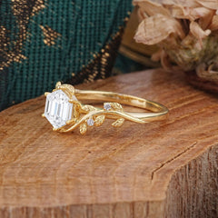 Luxury Nature-Inspired 6 Prong Hexagonal Lab Diamond Engagement Ring