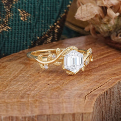 Luxury Nature-Inspired 6 Prong Hexagonal Lab Diamond Engagement Ring