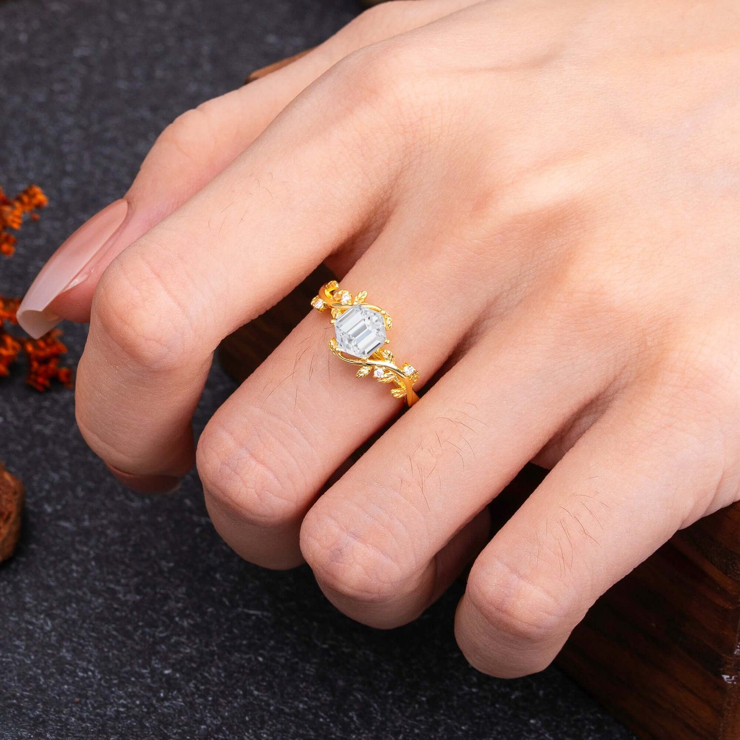 Luxury Nature-Inspired 6 Prong Hexagonal Lab Diamond Engagement Ring