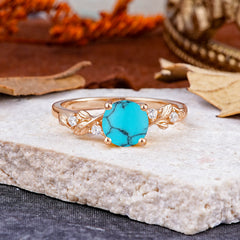 Heirloom-Grade 4 Prong Round Cut Turquoise Ring