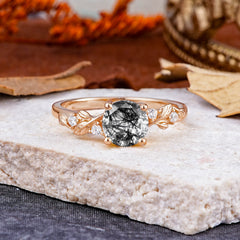 Heirloom-Grade 4 Prong Round Cut Black Rutilated Quartz Ring