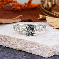 Heirloom-Grade 4 Prong Round Cut Black Rutilated Quartz Ring