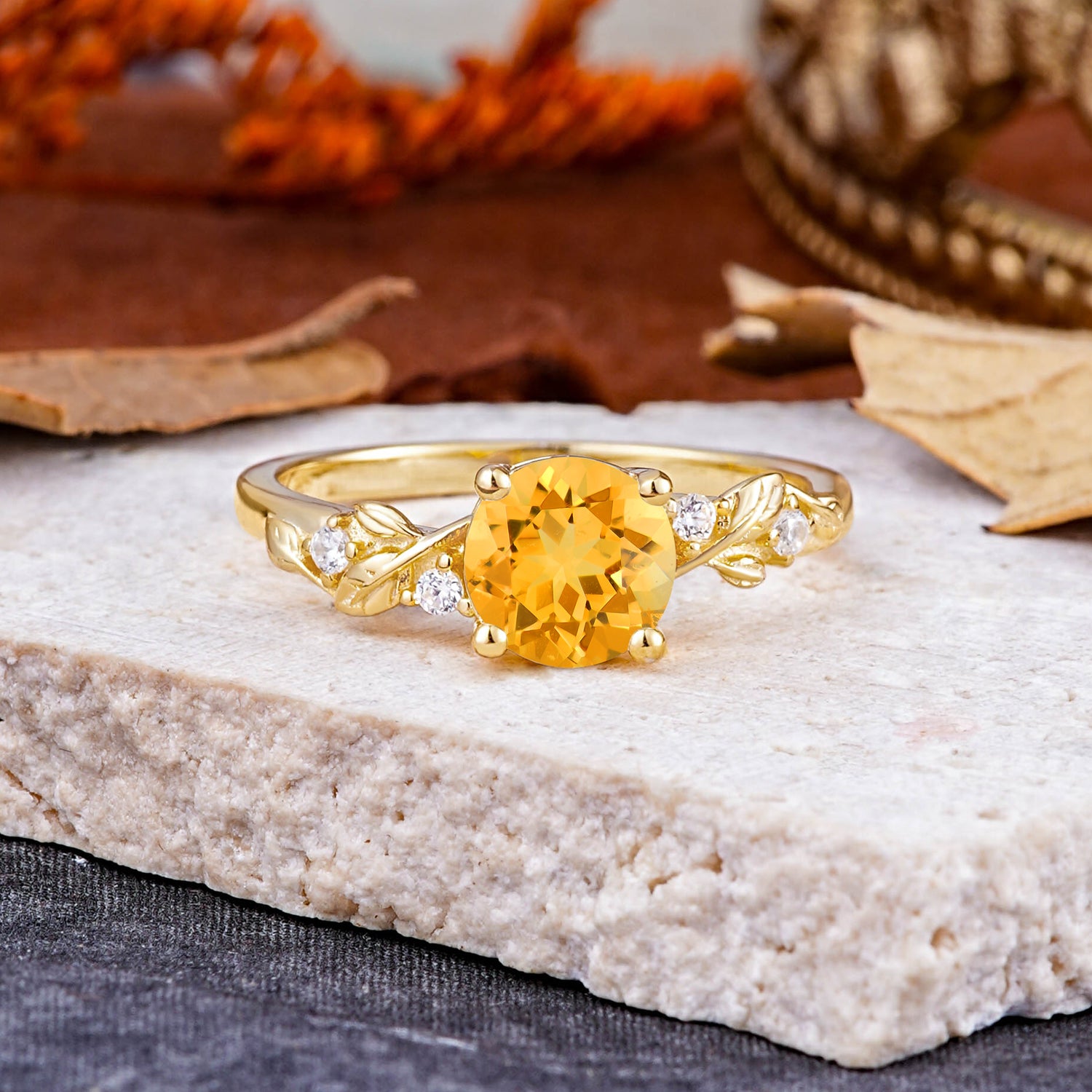 Heirloom-Grade 4 Prong Round Cut Citrine Engagement Ring
