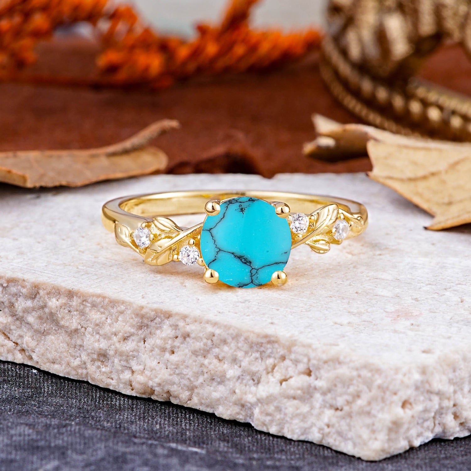Heirloom-Grade 4 Prong Round Cut Turquoise Engagement Ring