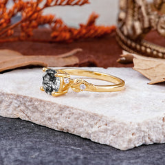 Heirloom-Grade 4 Prong Round Cut Black Rutilated Quartz Ring