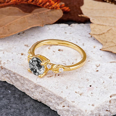 Heirloom-Grade 4 Prong Round Cut Black Rutilated Quartz Ring