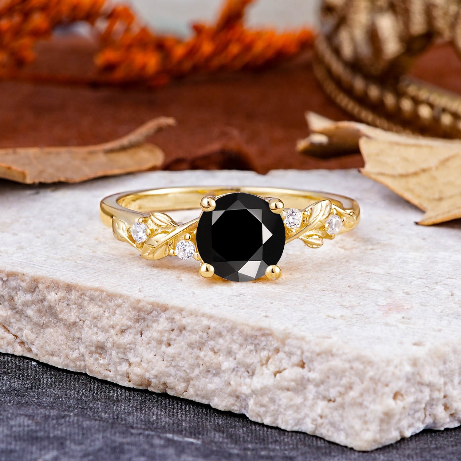 Heirloom-Grade 4 Prong Round Cut Black Onyx Engagement Ring