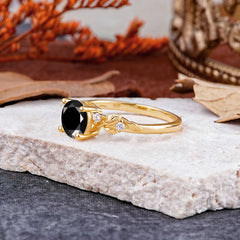 Heirloom-Grade 4 Prong Round Cut Black Onyx Ring