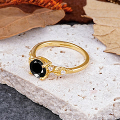 Heirloom-Grade 4 Prong Round Cut Black Onyx Ring