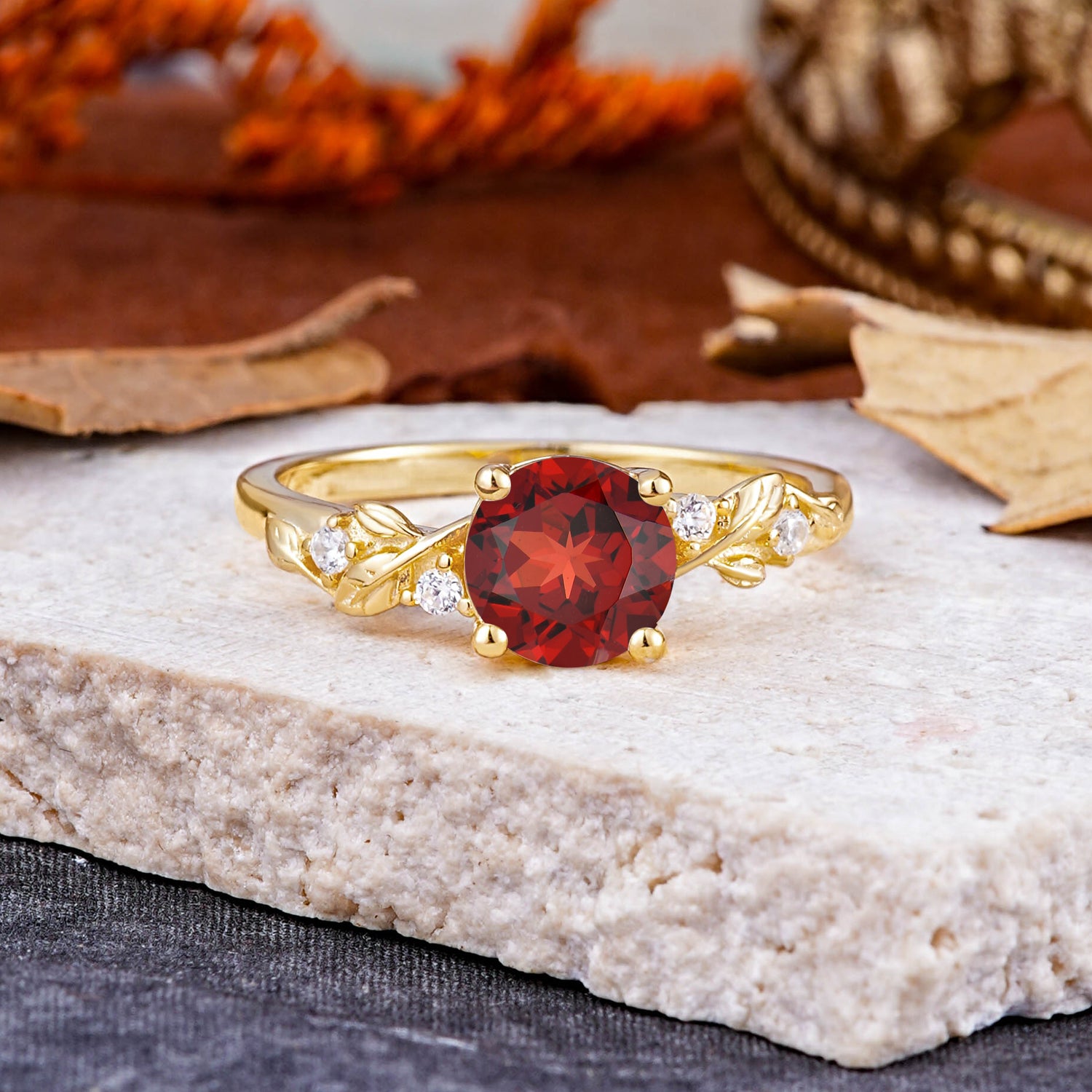 Heirloom-Grade 4 Prong Round Cut Natural Garnet Engagement Ring