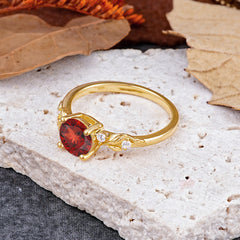 Heirloom-Grade 4 Prong Round Cut Natural Garnet Ring