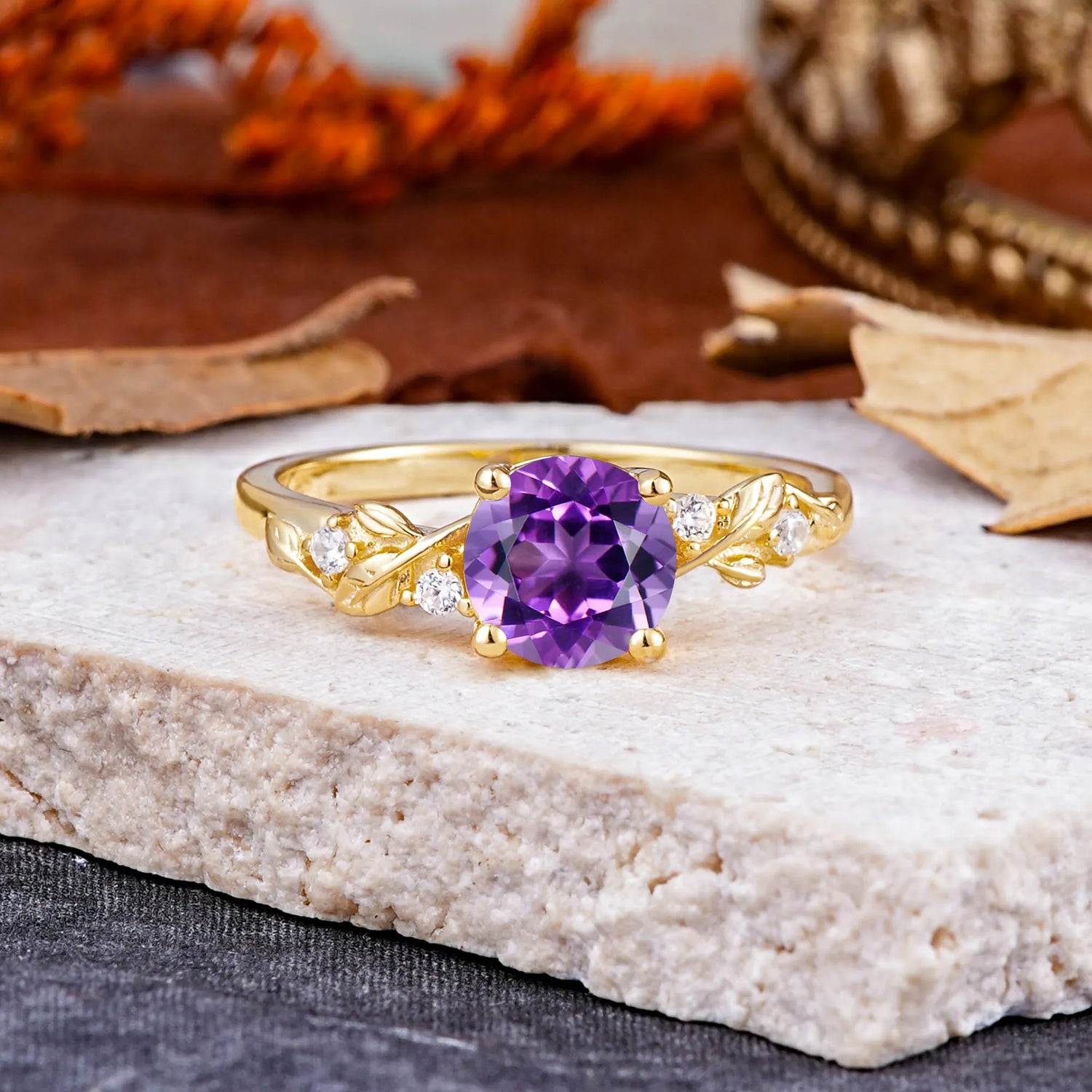 Heirloom-Grade 4 Prong Round Cut Natural Amethyst Engagement Ring