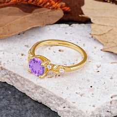 Heirloom-Grade 4 Prong Round Cut Natural Amethyst Ring