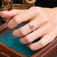 Heirloom-Grade 4 Prong Round Cut Natural Amethyst Ring