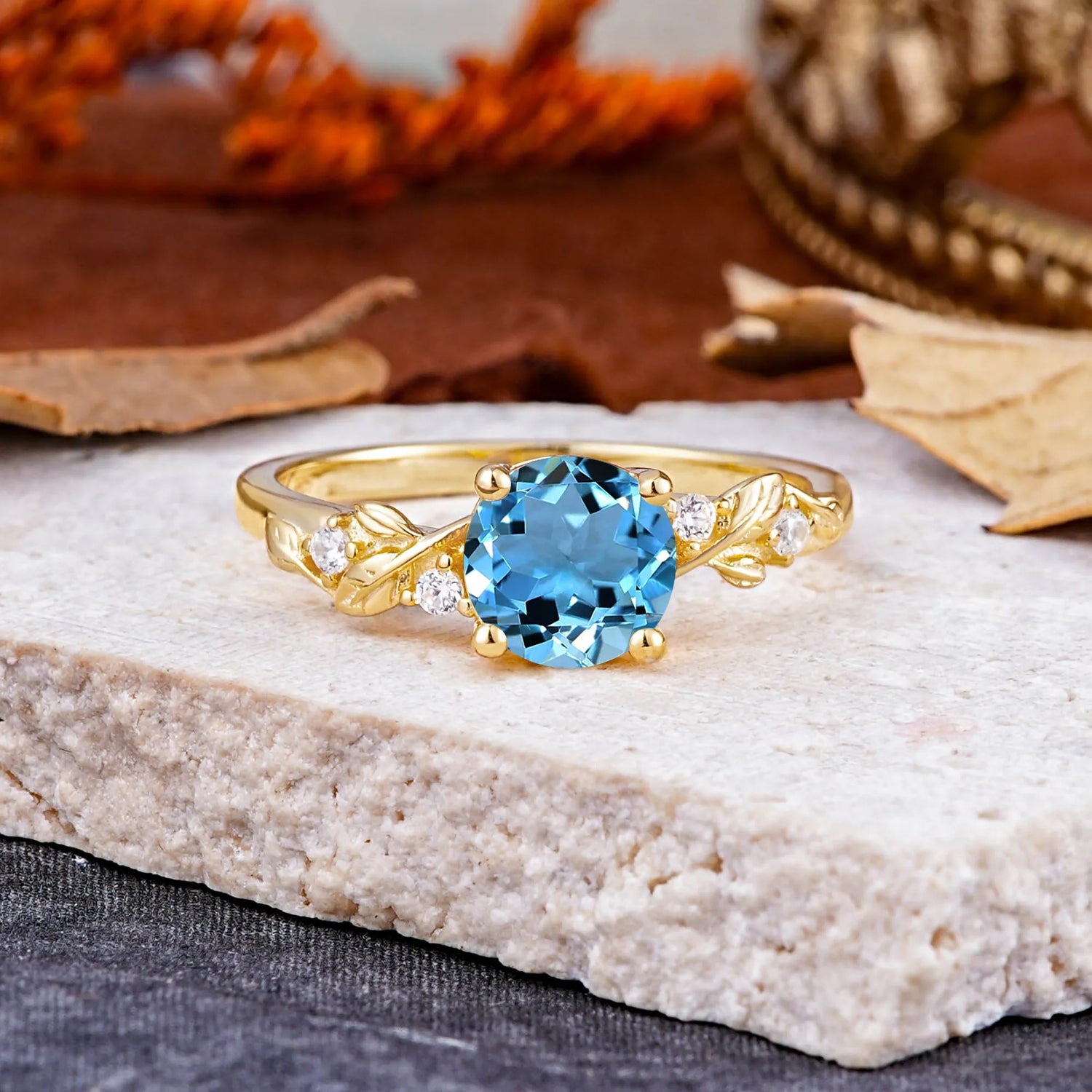 Heirloom-Grade 4 Prong Round Cut Aquamarine Engagement Ring