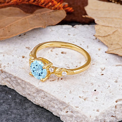 Heirloom-Grade 4 Prong Round Cut Aquamarine Ring