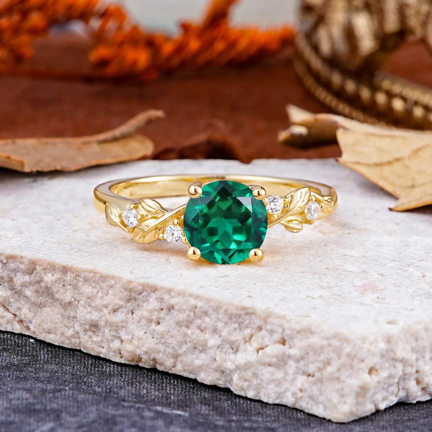 Heirloom-Grade 4 Prong Round Cut Emerald Engagement Ring
