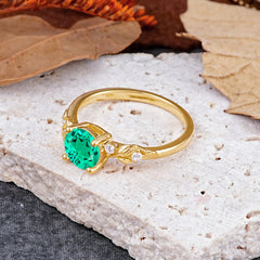 Heirloom-Grade 4 Prong Round Cut Emerald Ring