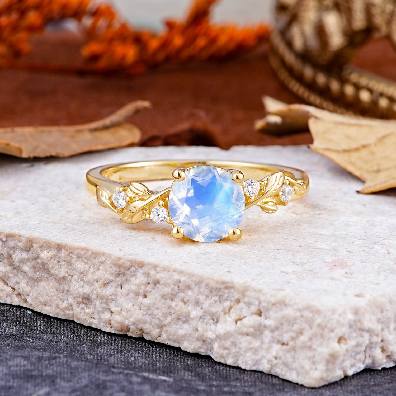 Heirloom-Grade 4 Prong Round Cut Moonstone Engagement Ring