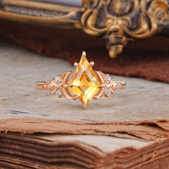 Luxury Nature-Inspired Kite-Cut Citrine Engagement Ring
