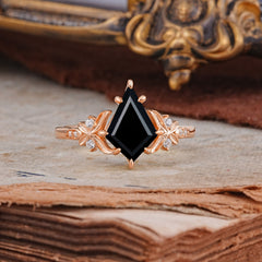 Luxury Nature-Inspired Kite-Cut Black Onyx Engagement Ring