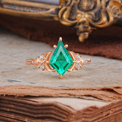 Luxury Nature-Inspired Kite-Cut Emerald Engagement Ring