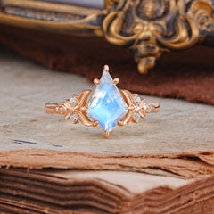 Luxury Nature-Inspired Kite-Cut Moonstone Engagement Ring