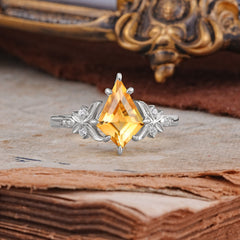 Luxury Nature-Inspired Kite-Cut Citrine Engagement Ring