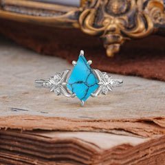 Luxury Nature-Inspired Kite-Cut Turquoise Engagement Ring