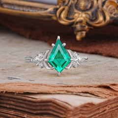 Luxury Nature-Inspired Kite-Cut Emerald Engagement Ring