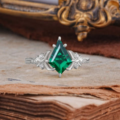 Luxury Nature-Inspired Kite-Cut Emerald Engagement Ring