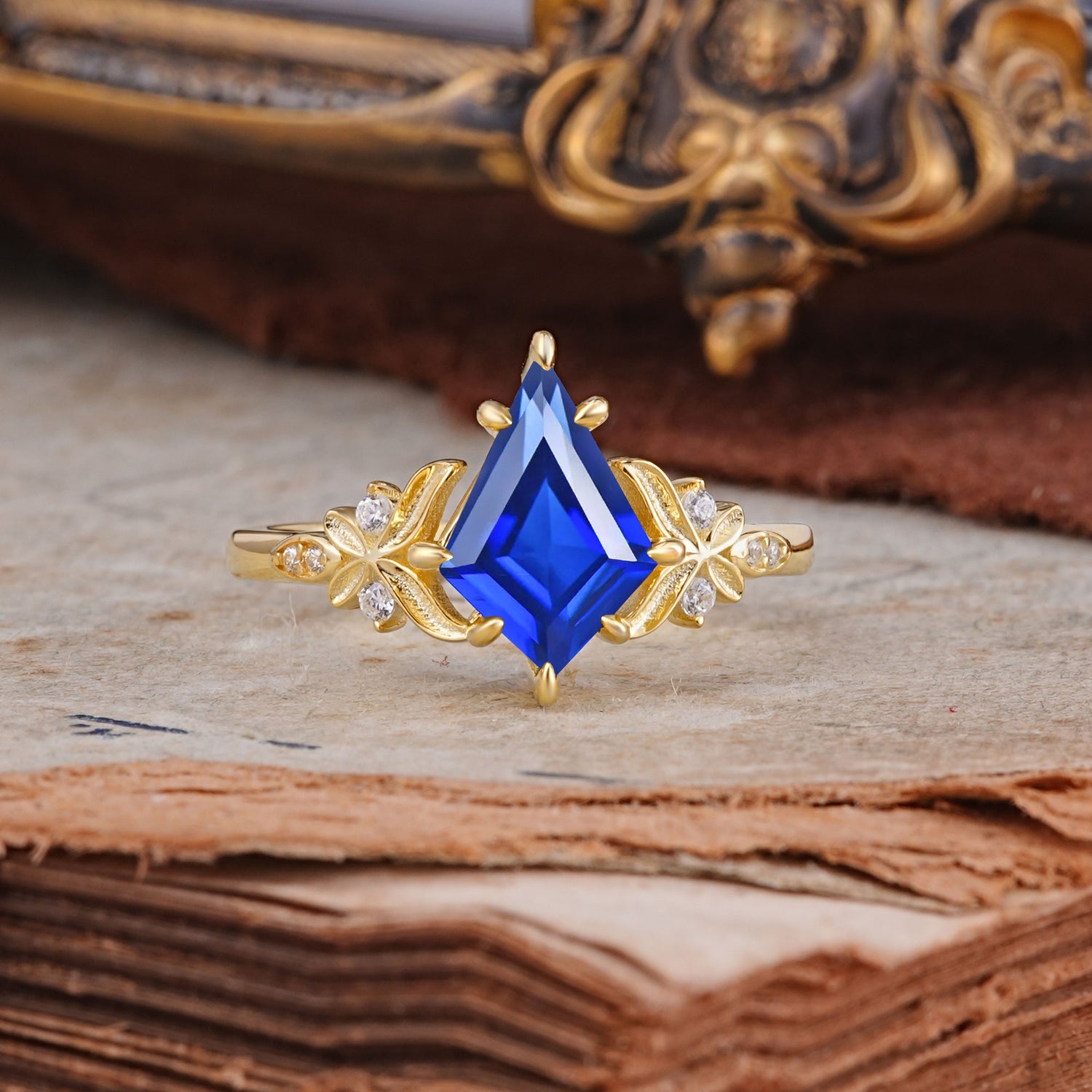 Luxury Nature-Inspired Kite-Cut Sapphire Engagement Ring - Romalar Jewelry