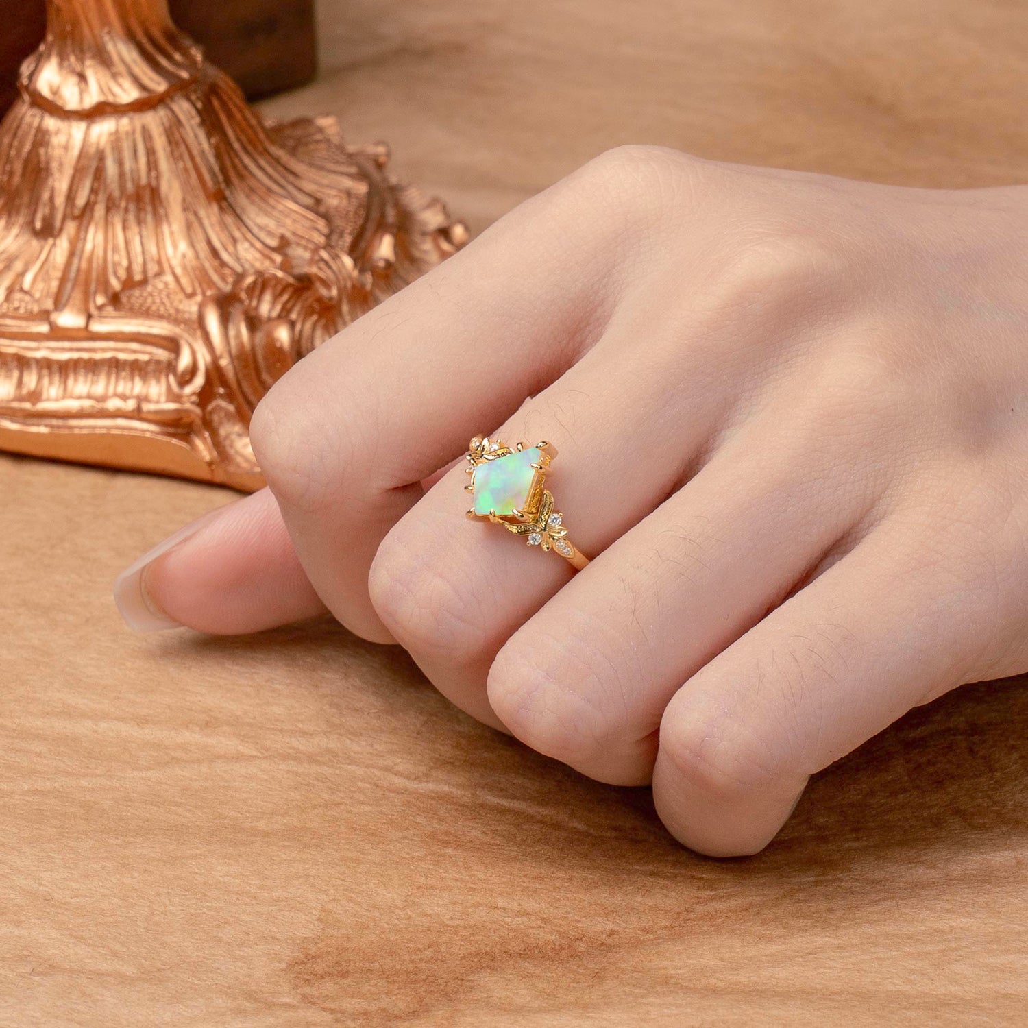 Luxury Nature-Inspired Kite-Cut Opal Engagement Ring