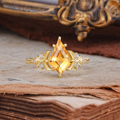 Luxury Nature-Inspired Kite-Cut Citrine Engagement Ring