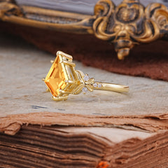 Luxury Nature-Inspired Kite-Cut Citrine Engagement Ring