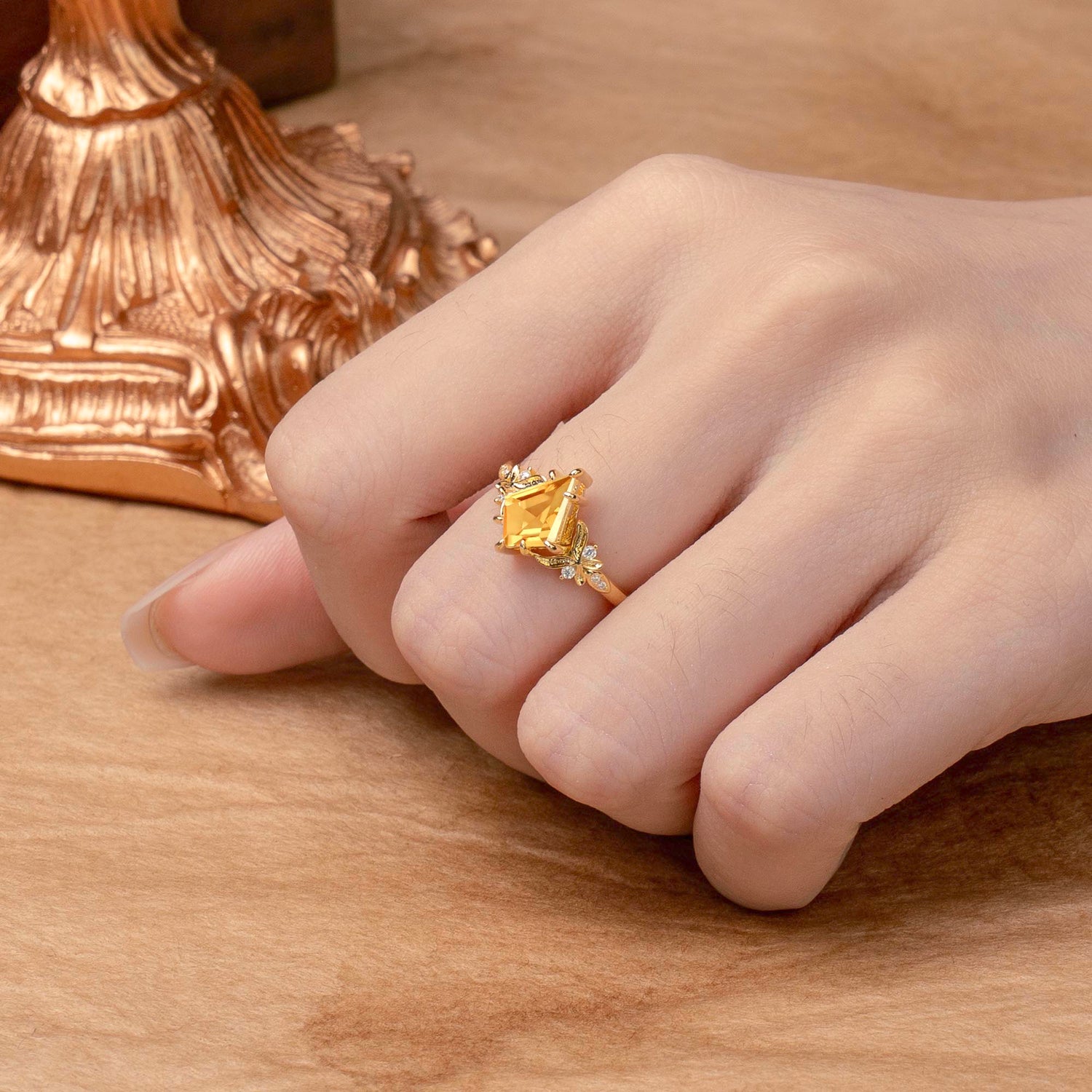 Luxury Nature-Inspired Kite-Cut Citrine Engagement Ring