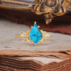Luxury Nature-Inspired Kite-Cut Turquoise Engagement Ring