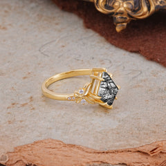 Luxury Nature-Inspired Kite-Cut Black Rutilated Quartz Engagement Ring